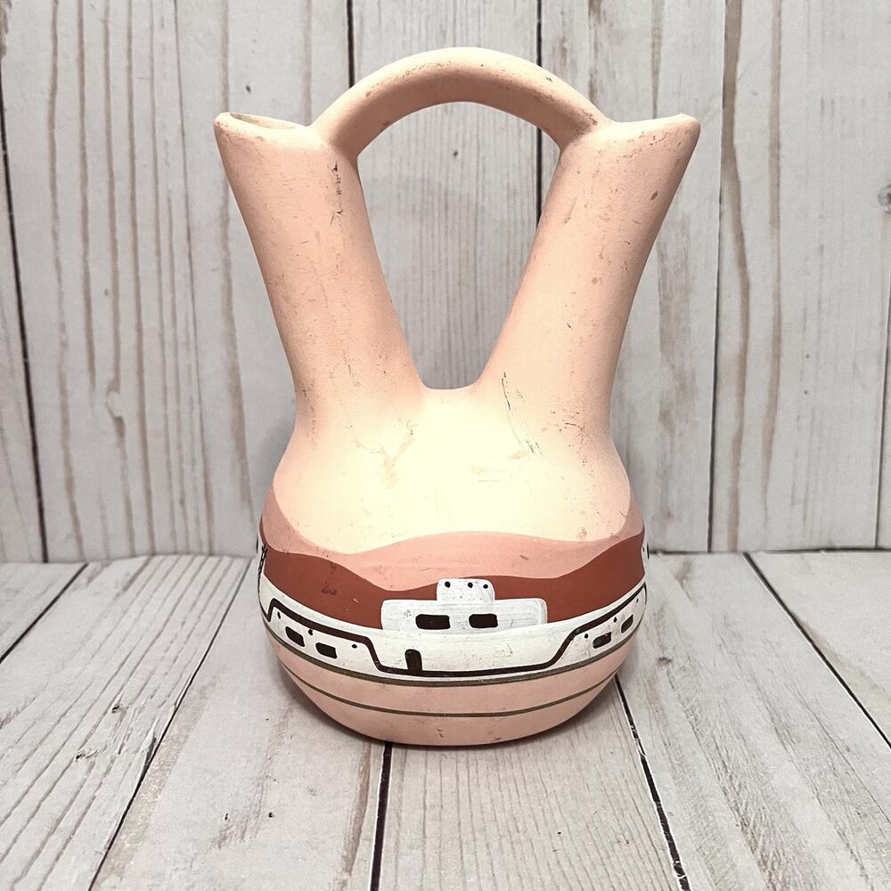 Vintage Southwestern Hand Painted Clay Pottery Wedding Vase 1980's TESA